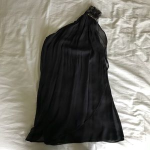 French Connection black silk one shoulder dress